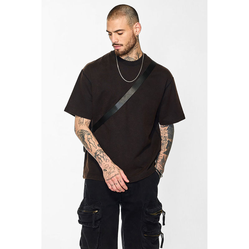 Snitch Men Brown Solid Oversized Fit T-Shirt (M)