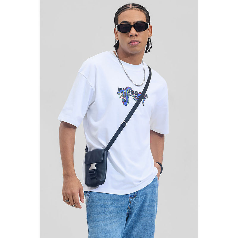 Snitch Men White Graphic Oversized Fit T-Shirt (M)