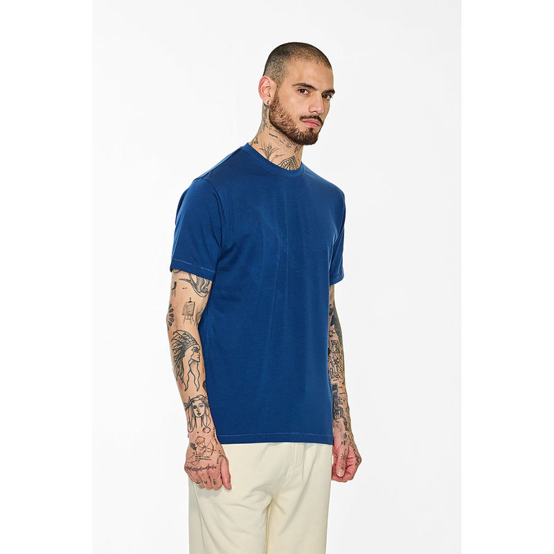 Snitch Men Blue Solid Slim Fit T-Shirt (XS)
