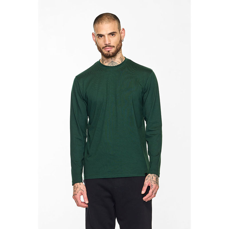 Snitch Men Green Solid Slim Fit T-Shirt (L)