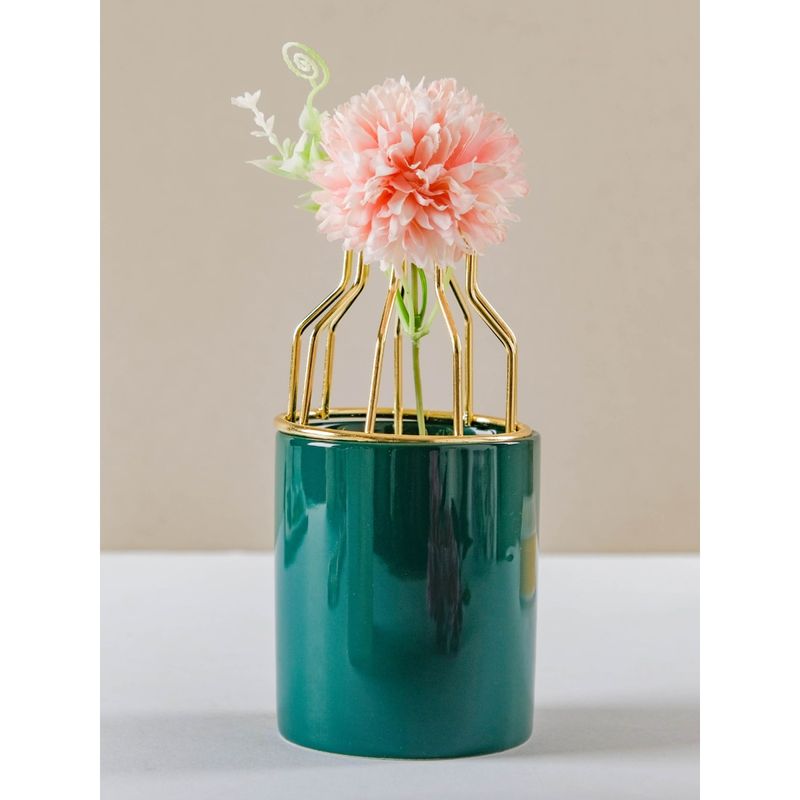 Buy Nestasia Green and Gold Big Ceramic Pot For Plants Online