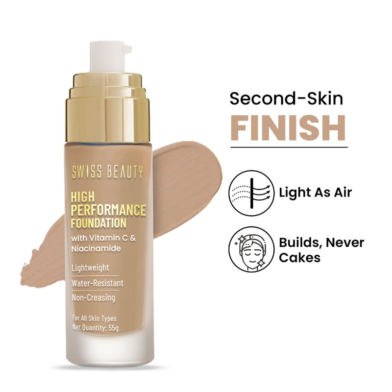 Swiss Beauty High Performance Foundation With Vitamin C & Niacinamide Light-Weight - 06 Medium Beige