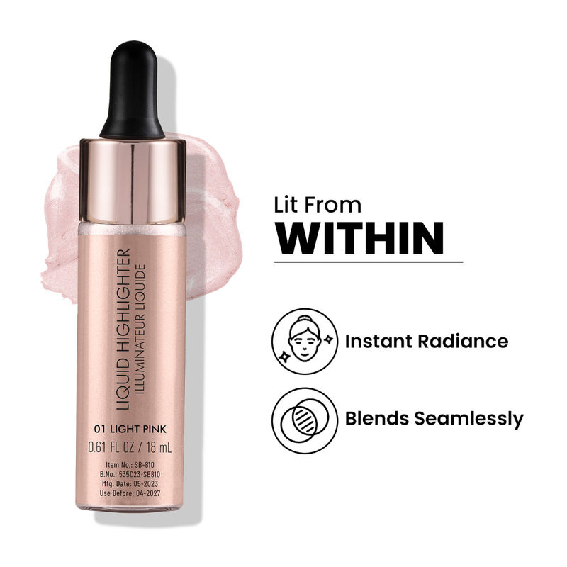 Swiss Beauty Drop and Glow Liquid Highlighter , Shimmer Shine , Dewy Finish - 01 Light Pink