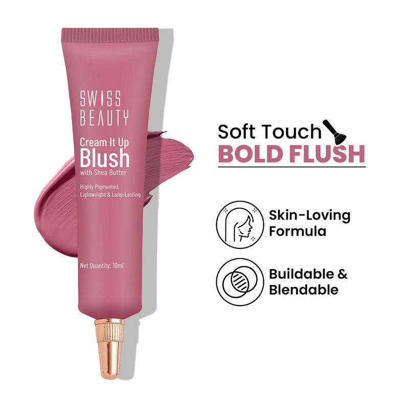 Swiss Beauty Cream It Up Blusher With Shea Butter , Multi-Functional , Matte Finish - 5 Cheek-o-pink