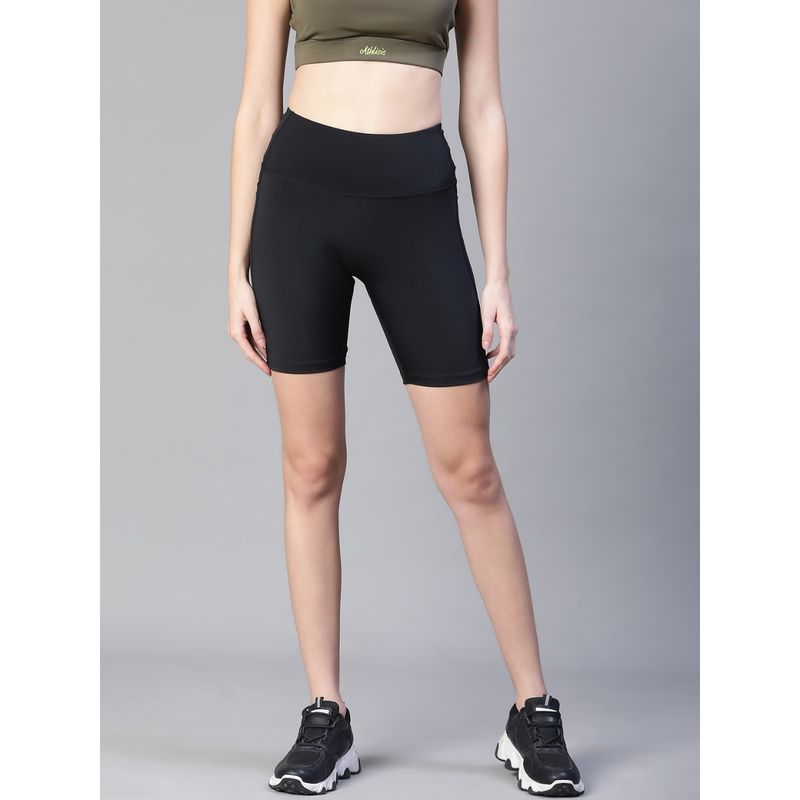 Athlisis Women Black Mid Waist Fitness Shorts (S)