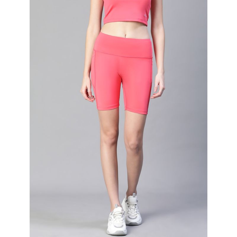 Athlisis Women Pink Mid Waist Fitness Shorts (S)