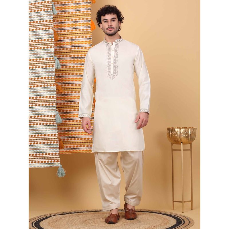 KRAFT INDIA LUXE Men Cream Embroidered Kurta with Salwar (Set of 2) (40)