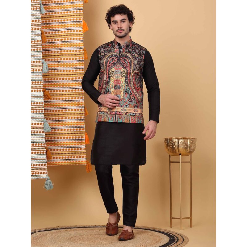 KRAFT INDIA LUXE Men Black Paisley Kurta with Churidar and Nehru Jacket (Set of 3) (36)