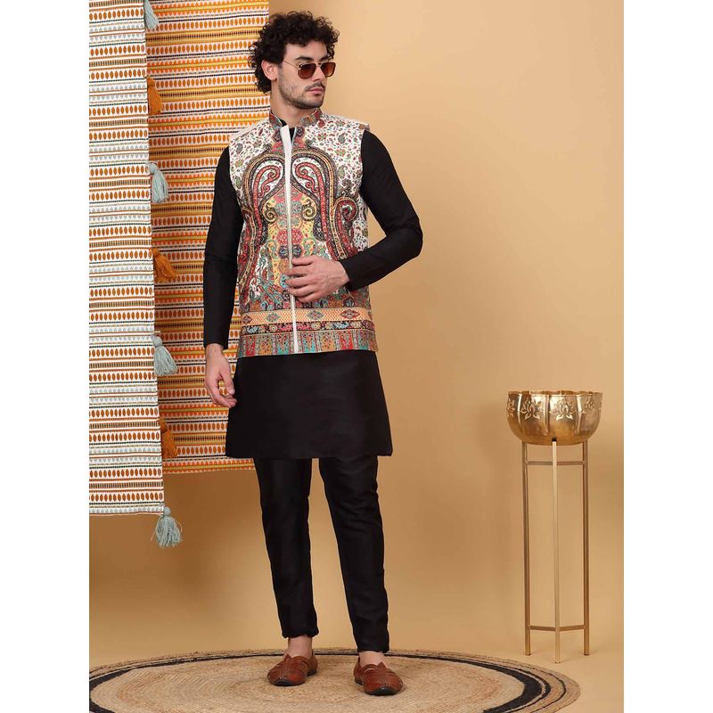 KRAFT INDIA LUXE Men Black Paisley Kurta with Churidar and Nehru Jacket (Set of 3) (42)