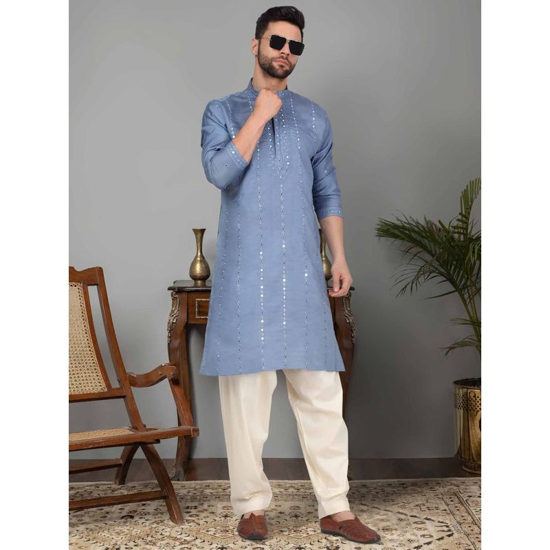 KRAFT INDIA LUXE Men Blue Embroidered Kurta with Salwar (Set of 2) (38)
