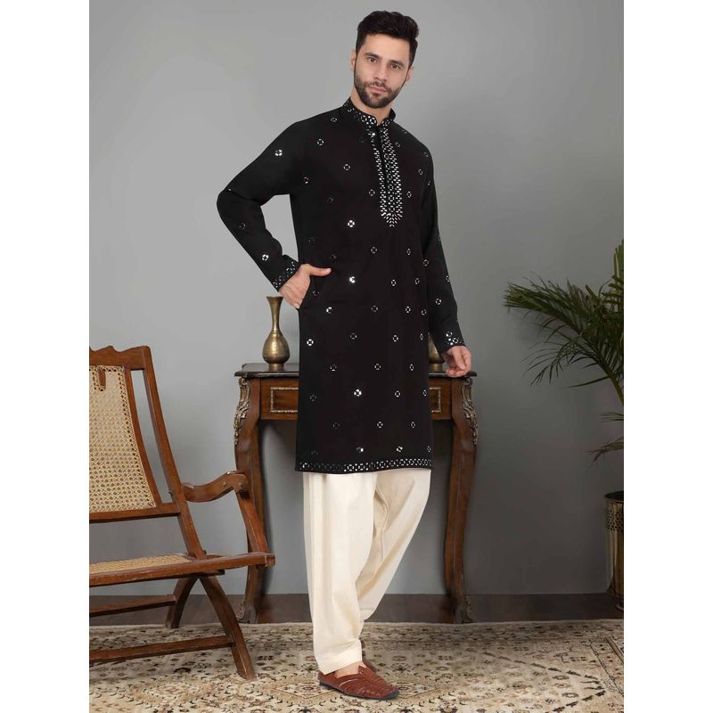 KRAFT INDIA LUXE Men Black Embroidered Kurta with Salwar (Set of 2) (44)