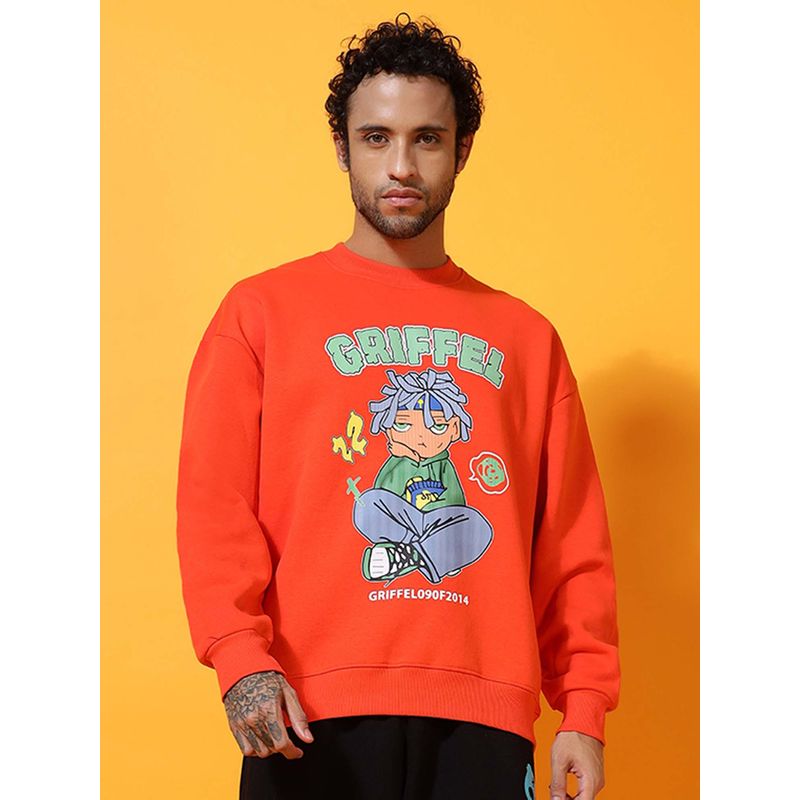 Griffel Anime Boy Oversized Orange Sweatshirt (S)