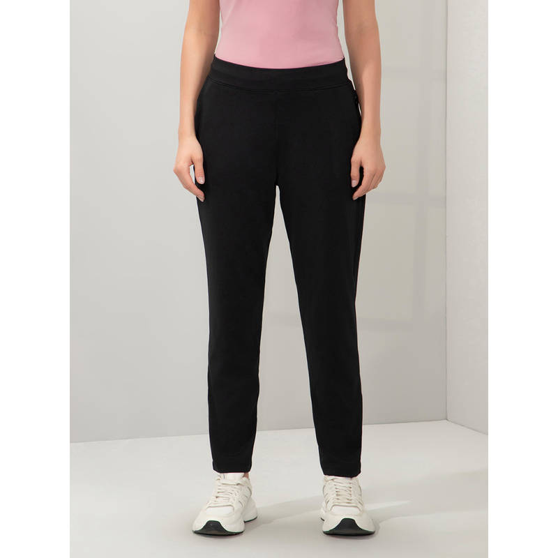 Amante Women Black Relaxed Fit Mid Rise Full Length Solid Trackpant (S)