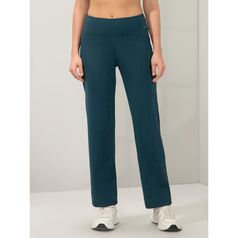 Amante Women Teal High Rise Full Length Flared Solid Trackpant (S)