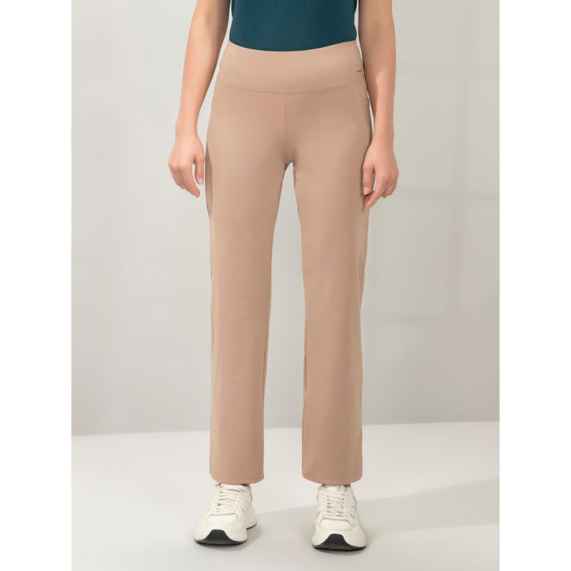 Amante Women Beige High Rise Full Length Flared Solid Trackpant (S)