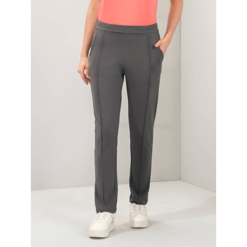 Amante Women Grey High Rise Full Length Pintuck Trackpant (S)