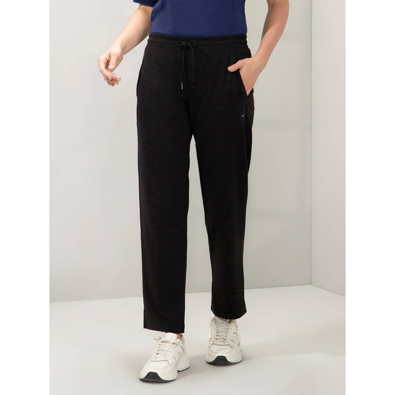 Amante Women Black Mid Rise Relaxed Fit Full Length Trackpant (S)
