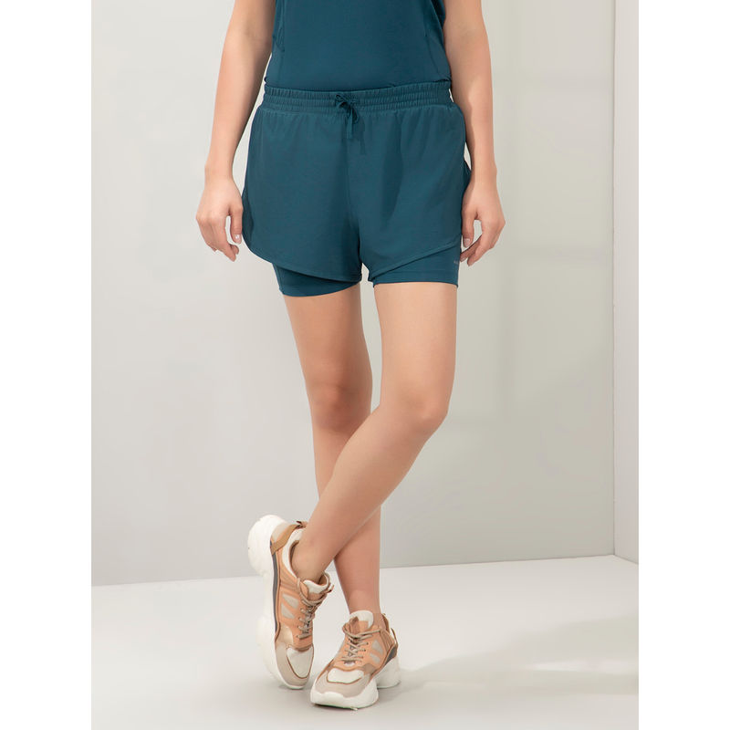 Amante Women Teal Relaxed Fit Double Layered Active Shorts (2XL)