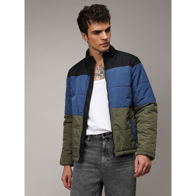 Campus Sutra Mens Multicolour Contrast Panel Puffer Jacket (XL)