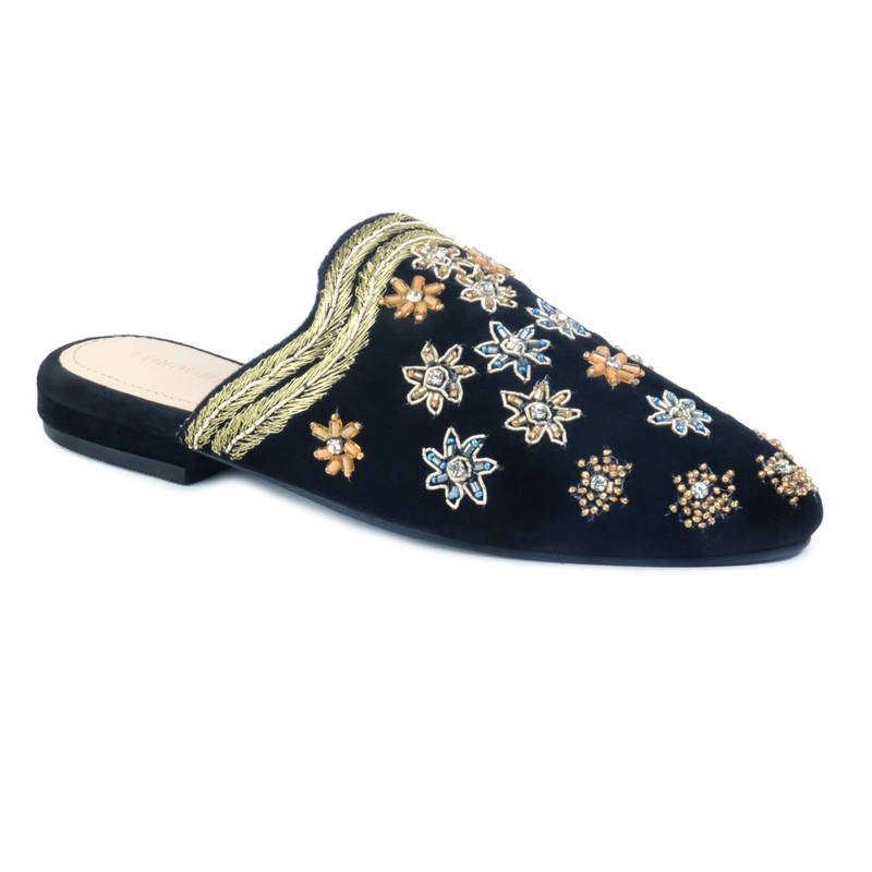 London Rag Black Butta Embroidered Velvet Mules - UK 4
