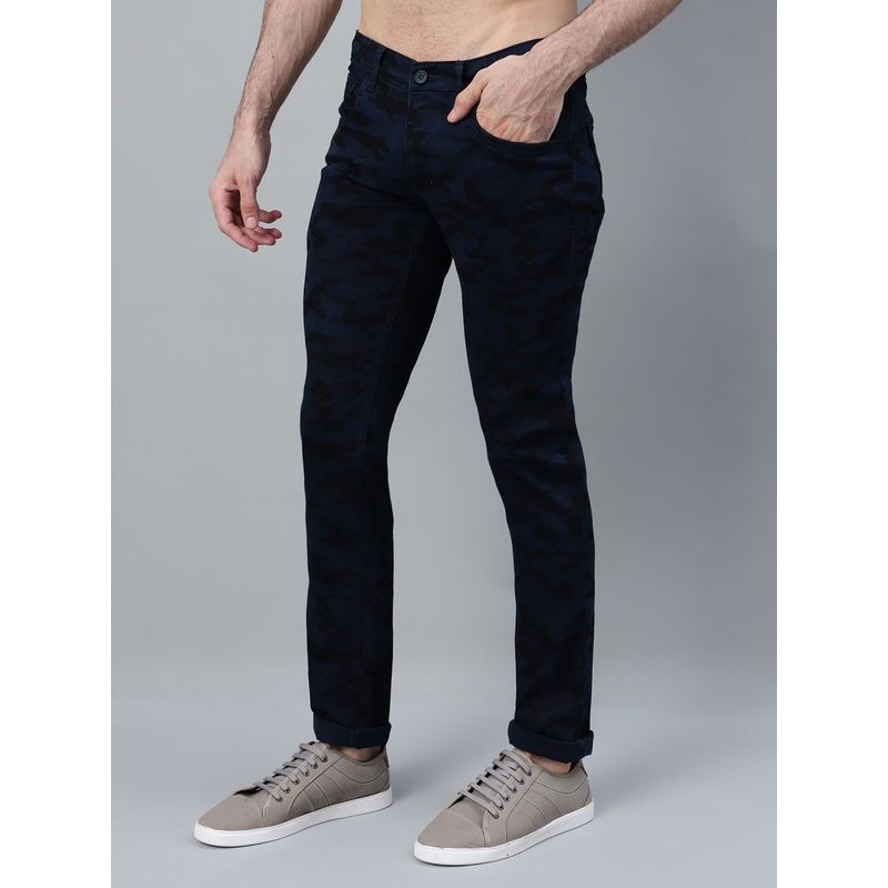 Babyhug Twill Full Length Stretchable Trouser with Camouflage Print - Blue