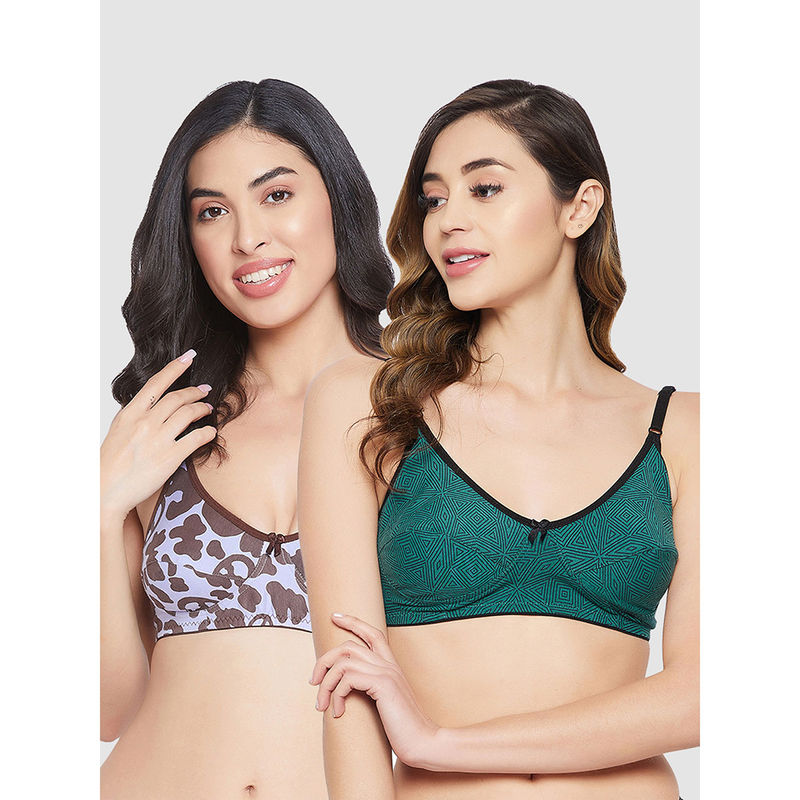 Clovia Pack Of 2 Cotton Non-Padded Non-Wired Full Cup Abstract Print Everyday Bra- Multi-Color (32B)