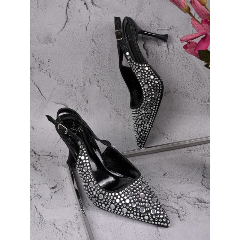 Jove Women Black Embellished Mules Heels (EURO 37)