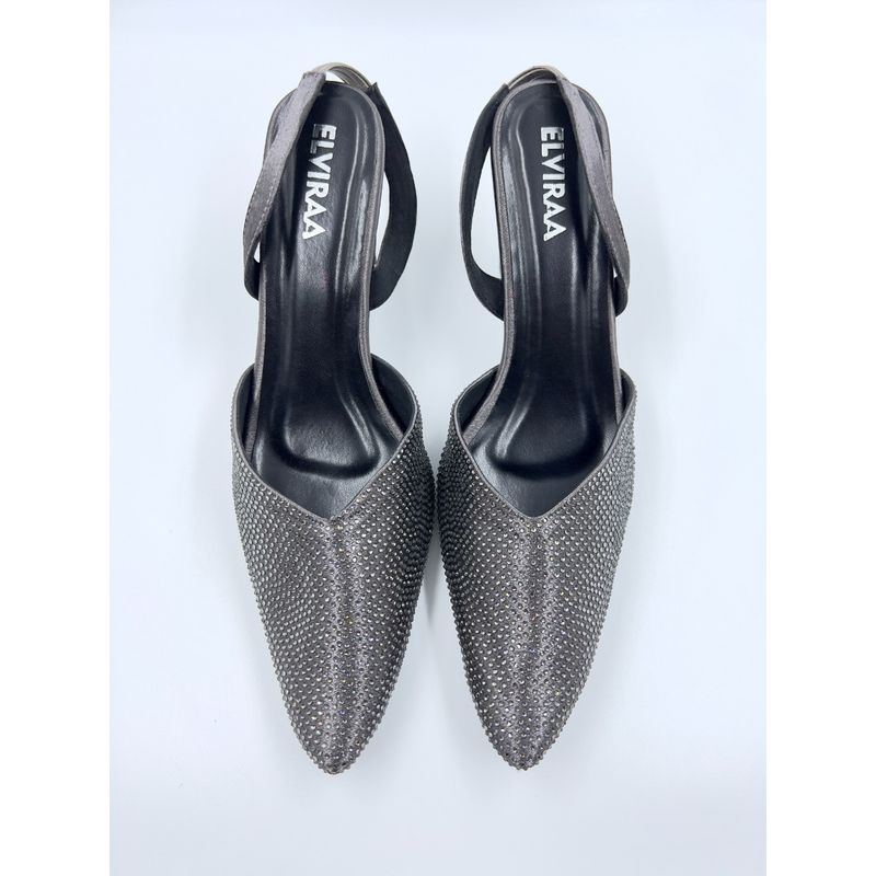 ELVIRAA Rhinestone Closed Toe Mules Heels Grey (EURO 37)