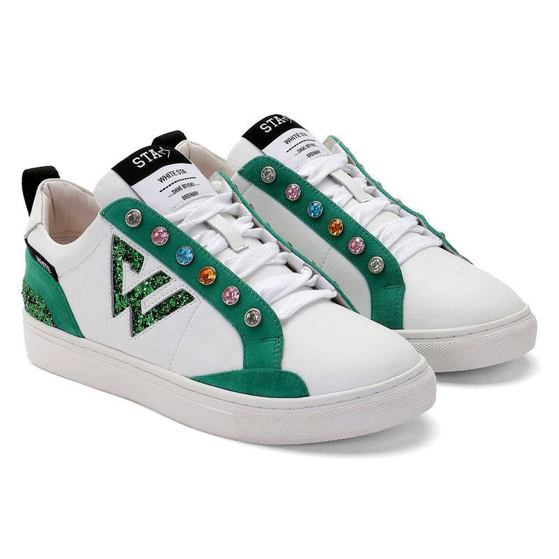 Whitesta Green Pu Coated Leather And Multi Studd Women Sneaker (EURO 36)