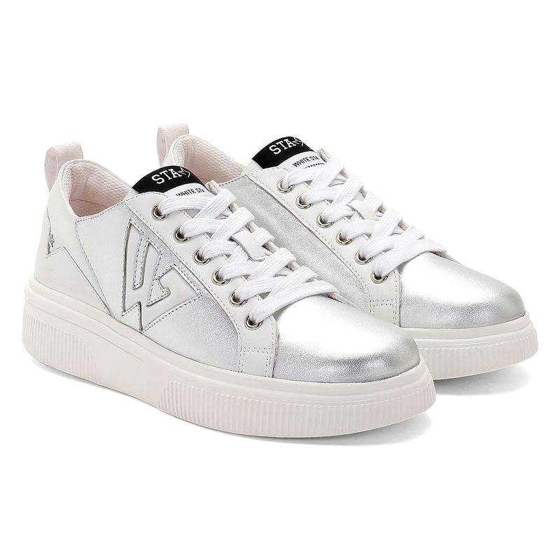 Whitesta Silver Pu Leather Women Sneaker (EURO 36)