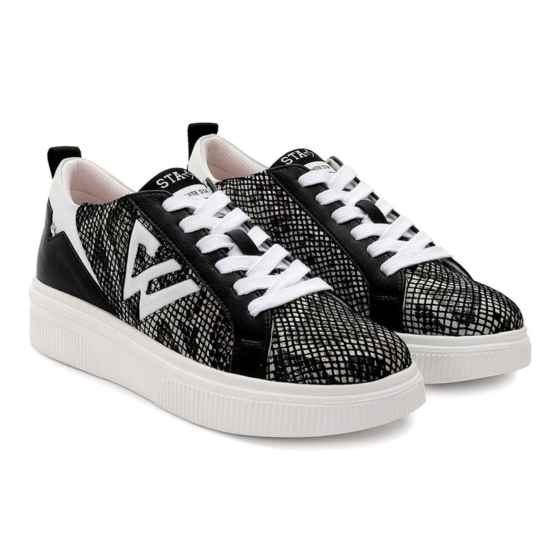 Whitesta Black Pu Leather Women Sneaker (EURO 36)