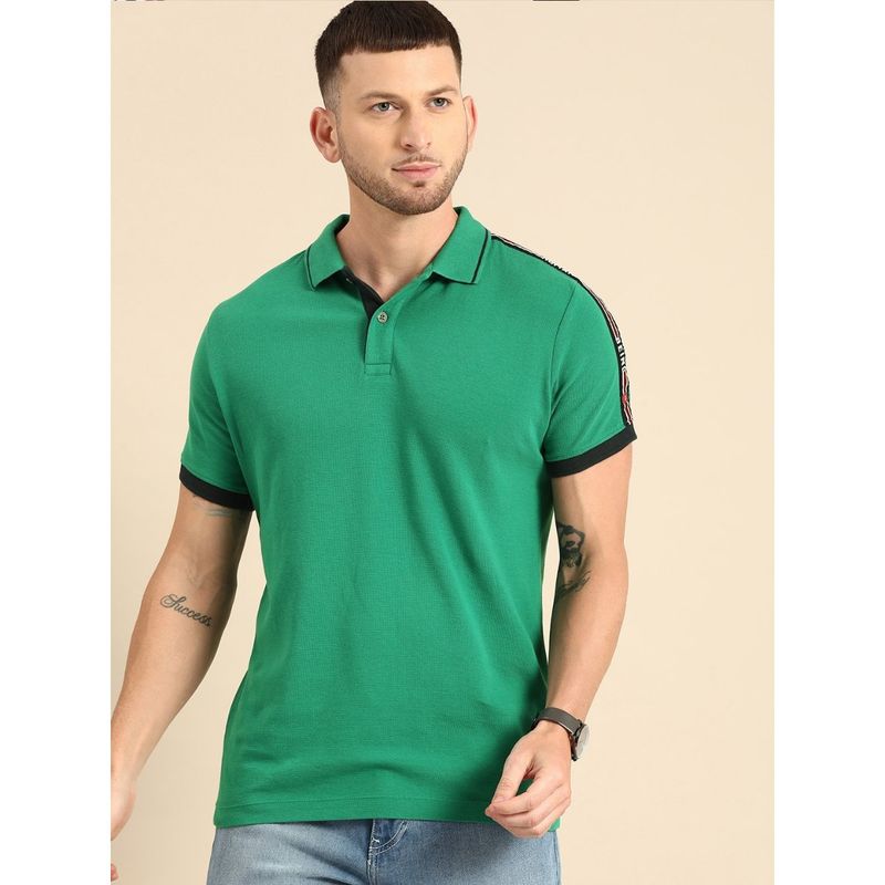 Being Human Men Solid Green Polo T-Shirt (S)