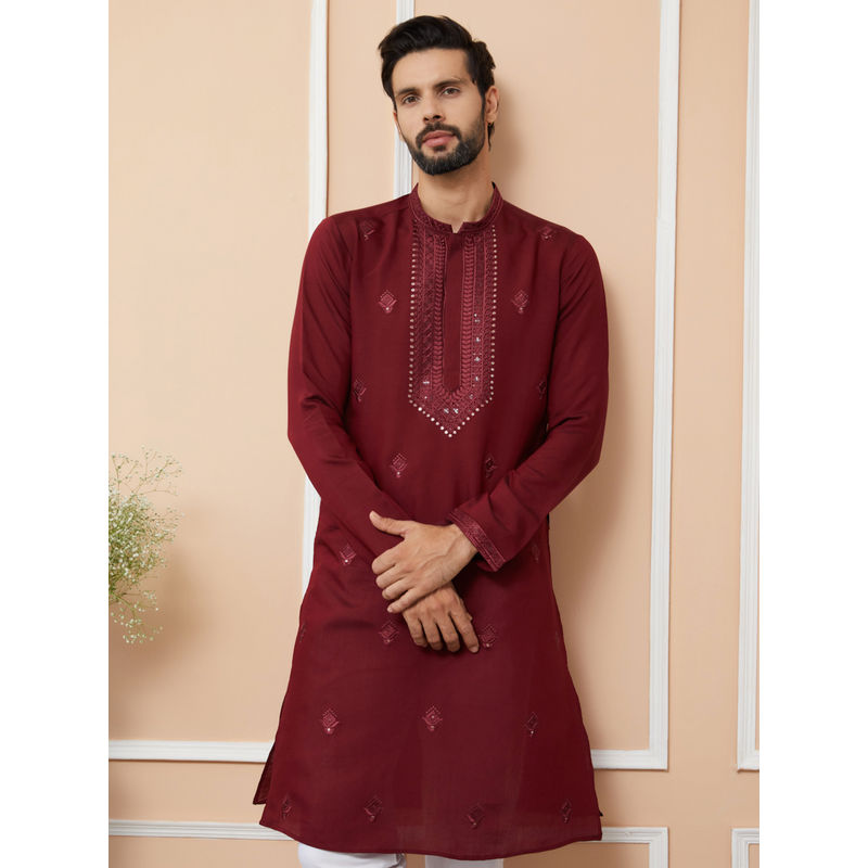 Maroon Ethnic Printed Chanderi Silk Kurta Set with Maheshwari Silk Dupatta