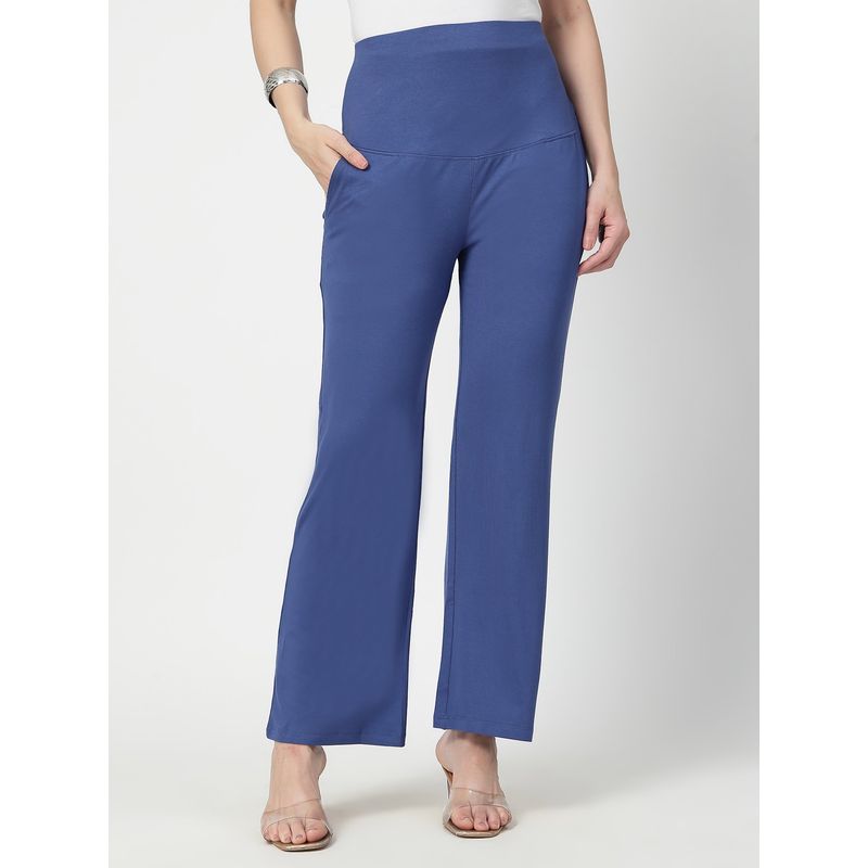 Zelena Flared High Waist Maternity Pants Soft Belly Support - Denim Blue (M)