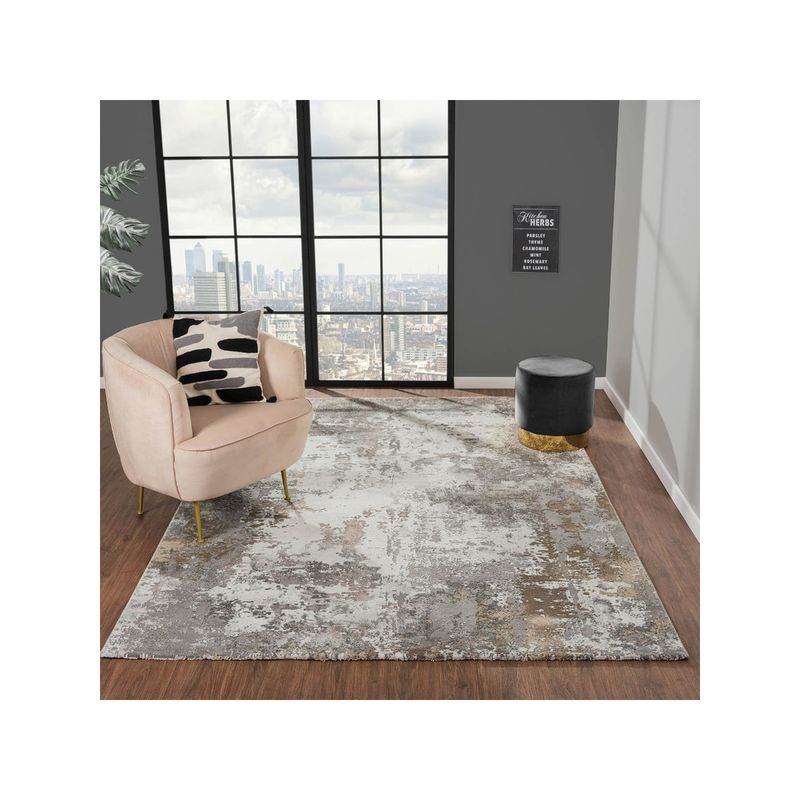 OBSESSIONS Machine Made Anti-Static Abstract 4x6 Carpet, Grey & Rust (5 x 7 Feet)