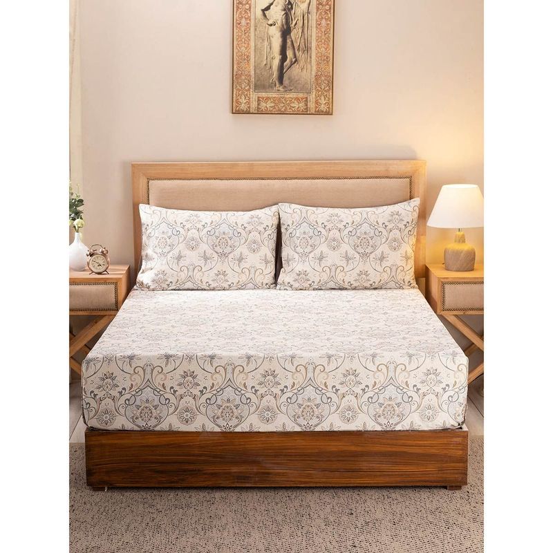 Maspar Hues Nouveau Tradition Lawn Rerun 300tc Cotton Neutral Bedsheet