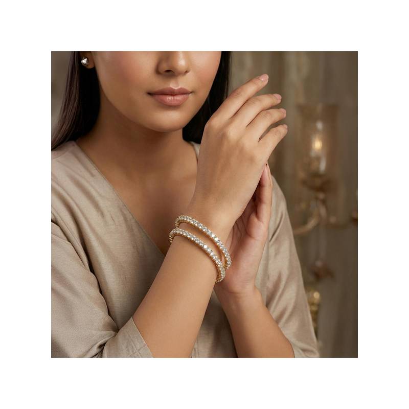 Nuyug Symmetry American Diamond Bangle (Pack of 2) (2.8)