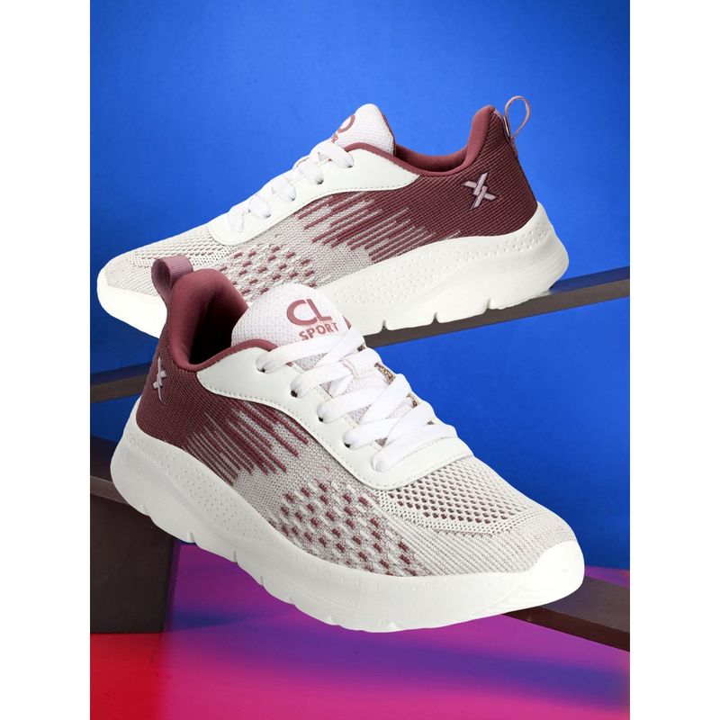 Carlton London Fashionable White and Maroon Color Lace-Up Casual Shoes (EURO 36)