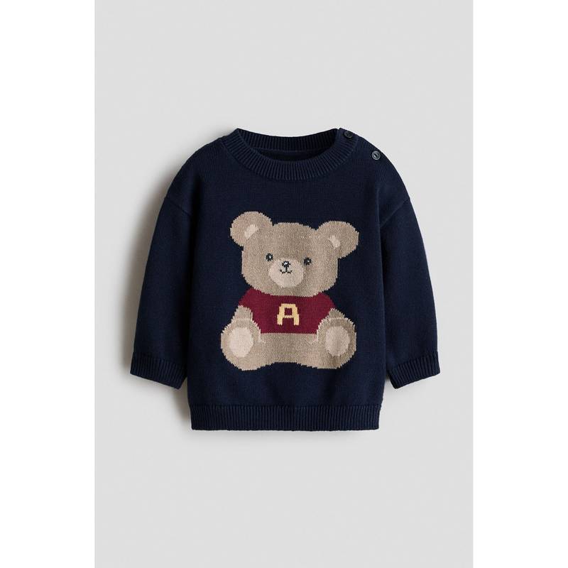 H&M Boys Blue Jacquard-Knit Cotton Jumper (1.5-2 Years)