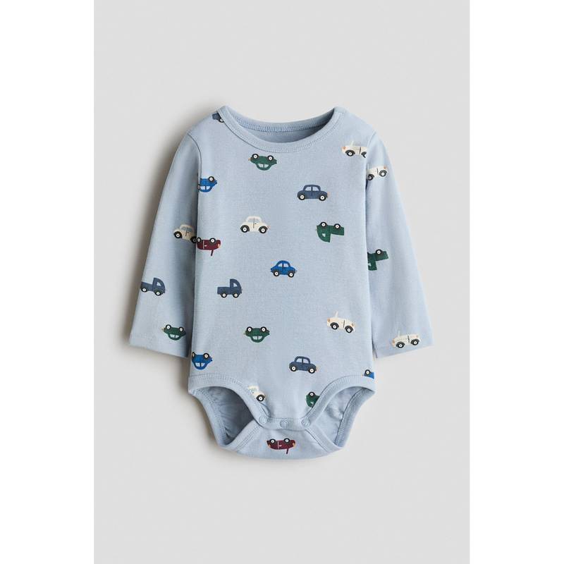 H&M Girls Blue Printed Cotton Bodysuit (4-6 Months)
