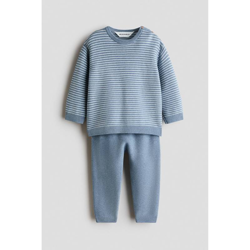 H&M Unisex Blue 2-Piece Fine-Knit Cotton Sweatshirt and Joggers (0-1 Months)