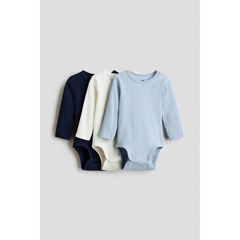 H&M Unisex Multi-Color 3-Pack Ribbed Bodysuits (0-1 Months)