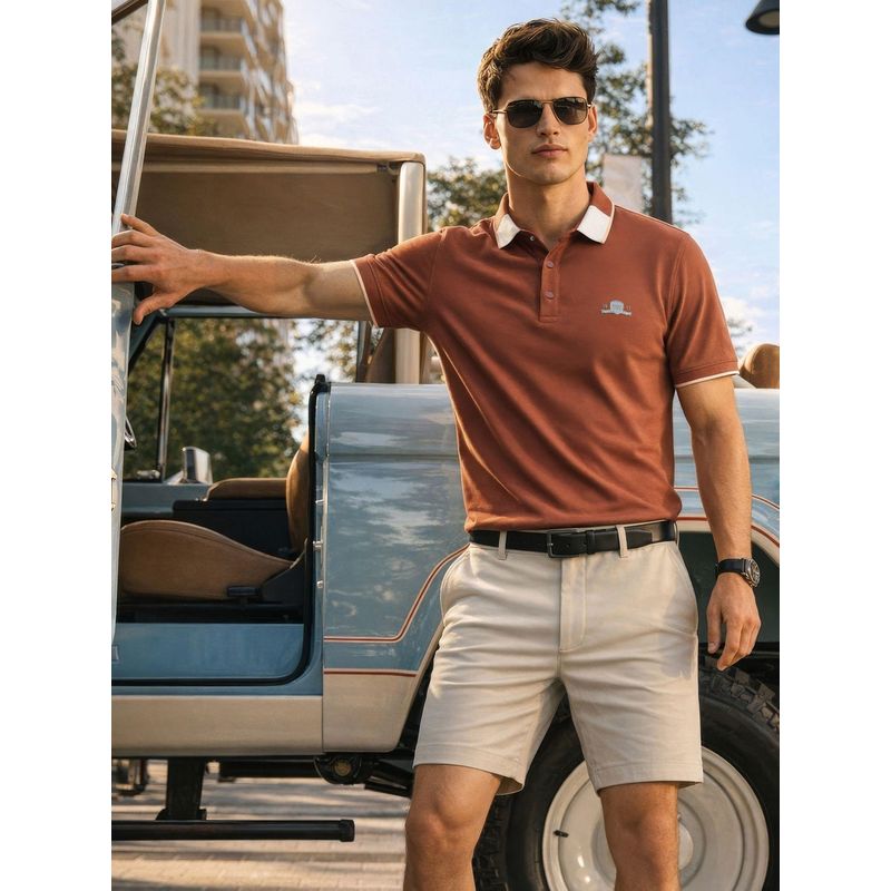 The Indian Garage Co Men Rust Regular Fit Polo T-Shirt (S)