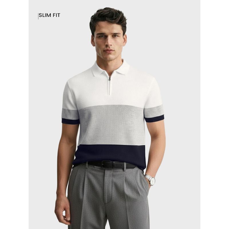 The Indian Garage Co Men Multi-Color Slim Fit Colorblock Half Sleeves Polo T-Shirt (M)