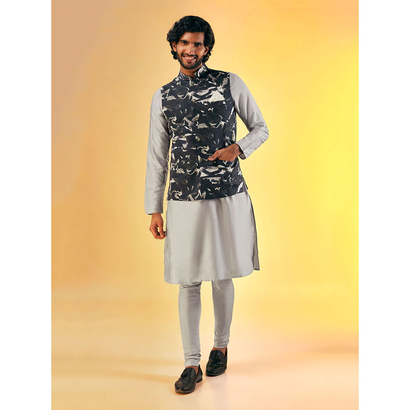 KISAH Men Black Kurta Jacket Churidar (Set of 3) (38)