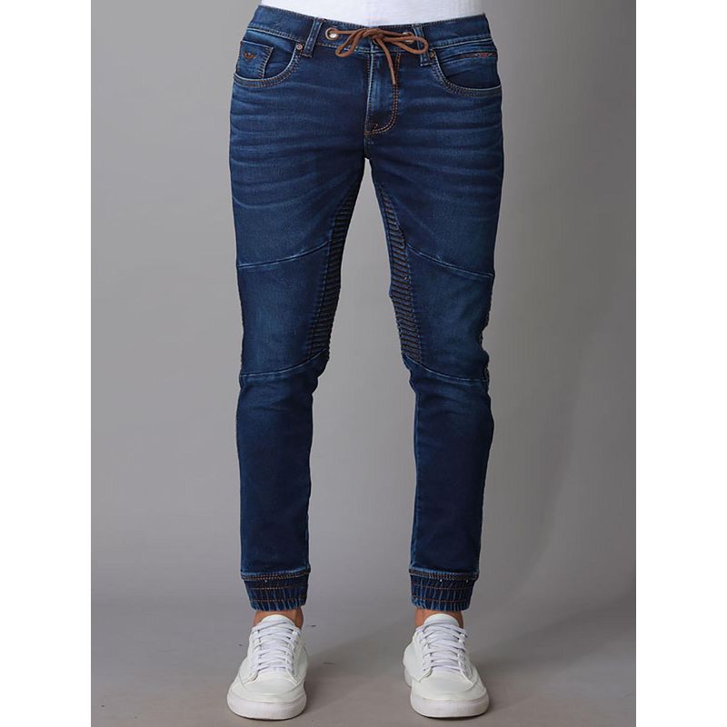 ROOKIES Dark Blue Washed Biker Denim Joggers Jeans (32)