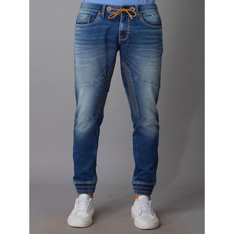 ROOKIES Med Blue Washed Biker Denim Joggers Jeans (30)