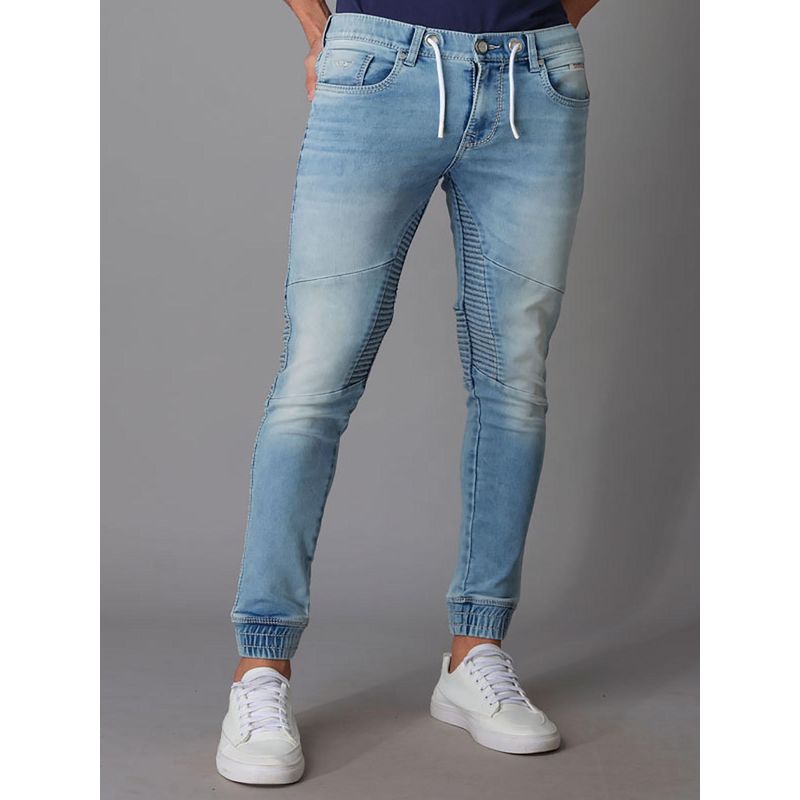 ROOKIES Light Blue Washed Biker Denim Joggers Jeans (36)