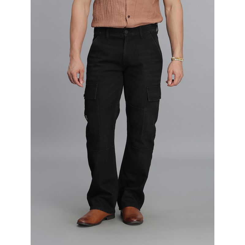 ROOKIES Black Loose Fit Denim Cargo Pant (30)