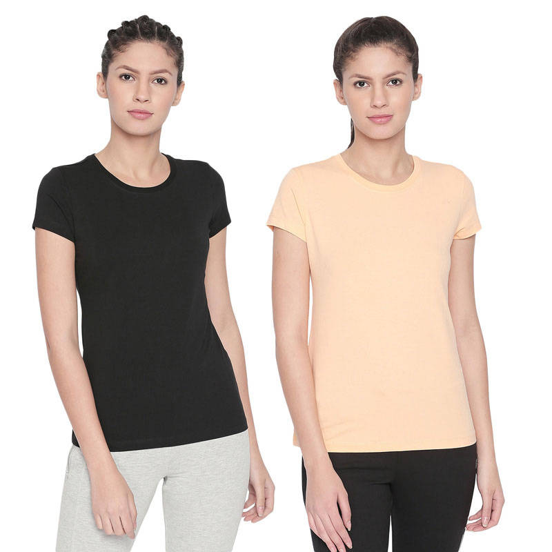 Bodyactive Multi Color T-shirt for Women - TS19-BKSKIN-2PCS-L